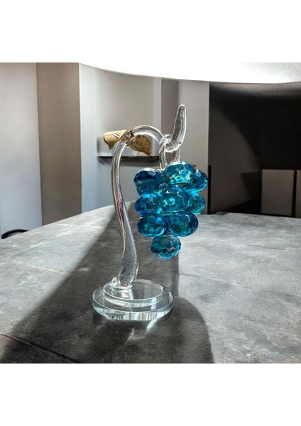 Dekoratif Kristal Cam Tekli Salkım Üzüm Deniz Mavisi Gold
