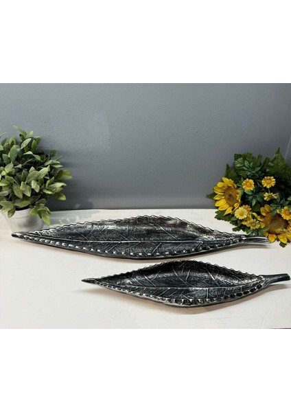 Dekoratif Polyester Ikili Uzun Yaprak Sunumluk Gümüş Siyah Eskitme fiyatları
