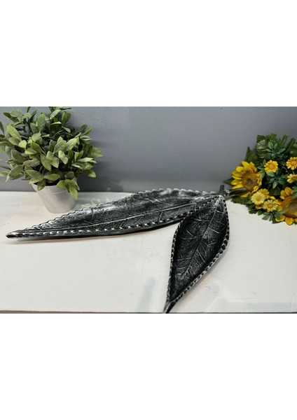 Dekoratif Polyester Ikili Uzun Yaprak Sunumluk Gümüş Siyah Eskitme fırsatları