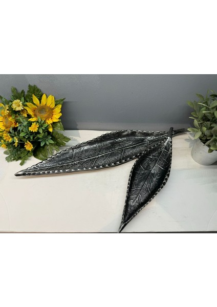 Dekoratif Polyester Ikili Uzun Yaprak Sunumluk Gümüş Siyah Eskitme indirimleri