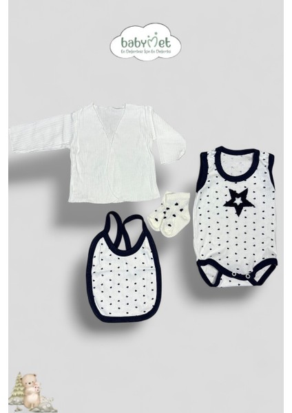 %100 Pamuk 10 Parça Yenidoğan Hastane Çıkış Seti – Yıldız Nakışlı Doğal modelleri