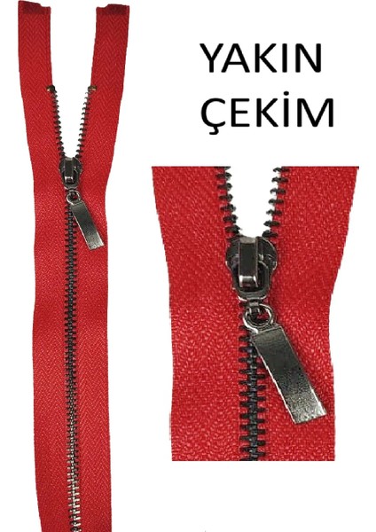 Fermuar Metal Dişli Kırmızı 55.5 cm 1 Adet Tekstil Tasarım ve Tamirat Malzemesi F-703
