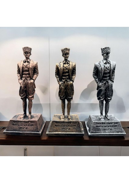 Dekoratif Polyester Atatürk Heykeli 18 cm Gümüş Eskitme indirimleri