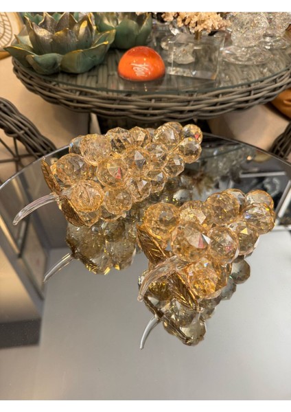 Dekoratif Kristal Cam Ikili Serbest Üzüm Şeffaf Bal Rengi Gold