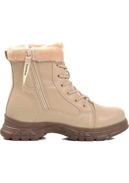 Çocuk Günlük Içi Kürklü Bağcıklı Fermuarlı Rahat Bot - Krem - 33 fiyatları