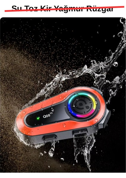 Q08-2X Rgb Işık Efektli Intercom Bluetooth Motosiklet Kask Kulaklığı Intercom Kulaklık fiyatları