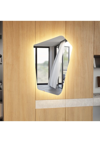 Asimetrik LED Ayna – Boho Tarzı Organik Form Modern Duvar Aynası indirimleri