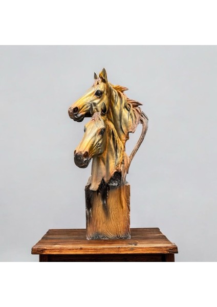 Dekoratif Polyester Ikili At Başı Heykeli Kahve-Gold 63X30 cm fiyatları
