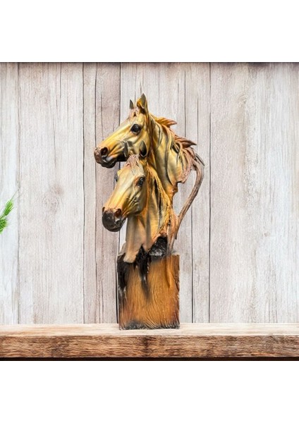 Dekoratif Polyester Ikili At Başı Heykeli Kahve-Gold 63X30 cm fırsatları