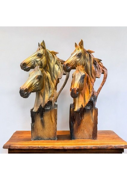 Dekoratif Polyester Ikili At Başı Heykeli Kahve-Gold 63X30 cm indirimleri