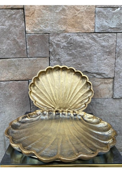 Dekoratif Polyester Ikili Istiridye Tepsi Sunumluk Gold