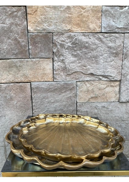 Dekoratif Polyester Ikili Istiridye Tepsi Sunumluk Gold modelleri