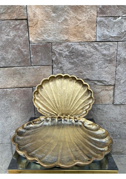 Dekoratif Polyester Ikili Istiridye Tepsi Sunumluk Gold