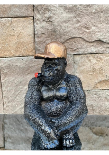 Dekoratif Polyester Tekli Oturan Goril Hediyelik Biblo Siyah Bakır modelleri