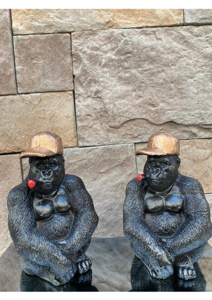 Dekoratif Polyester Tekli Oturan Goril Hediyelik Biblo Siyah Bakır indirimleri