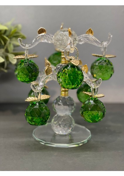 Dekoratif Kristal Cam Sekizli Ağaç Dal Elma Yeşil