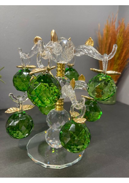 Dekoratif Kristal Cam Sekizli Ağaç Dal Elma Yeşil