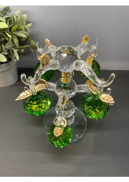Dekoratif Kristal Cam Sekizli Ağaç Dal Elma Yeşil
