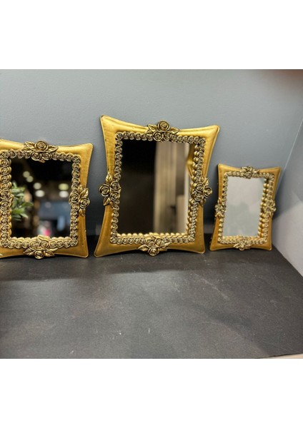 Dekoratif Polyester Üçlü Kare Ayna Takımı Gold Eskitme modelleri