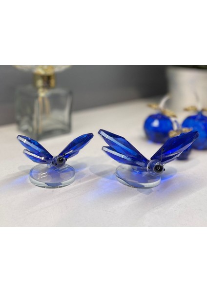 Dekoratif Kristal Cam Ikili Kelebek Biblo Mavi fiyatları