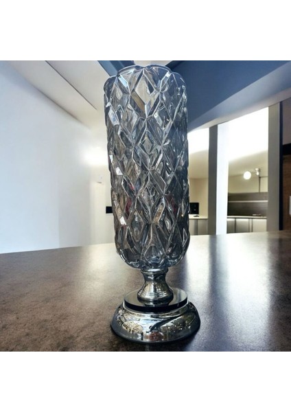 Dekoratif Kristal Cam Vazo Krom Kaplama Gümüş