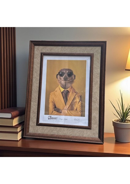 Dekoratif Ahşap Sanat Resim Çerçevesi Kahverengi-Krem 15X21 cm