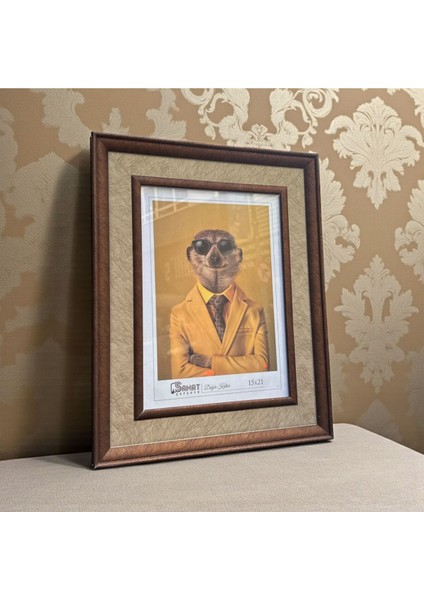 Dekoratif Ahşap Sanat Resim Çerçevesi Kahverengi-Krem 15X21 cm