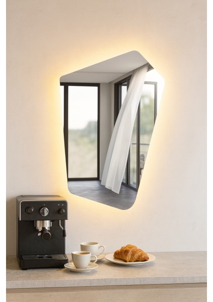 Asimetrik LED Ayna – Boho Tarzı Organik Form Modern Duvar Aynası modelleri
