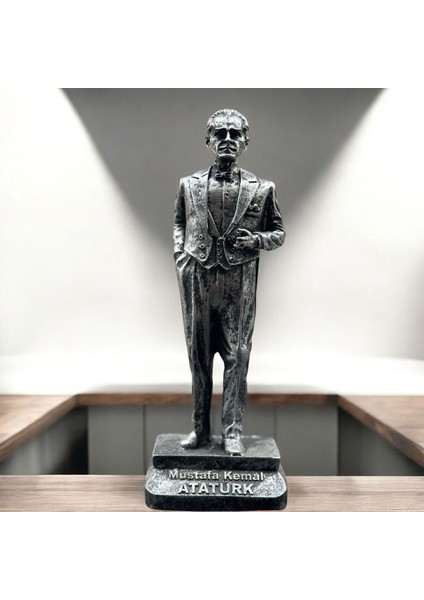 Dekoratif Polyester Atatürk Heykeli 20 cm Gümüş Eskitme