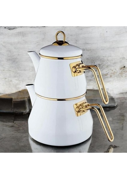 Taşev Robin Emaye Çaydanlık Takımı Beyaz