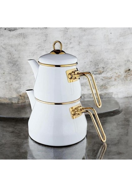 Taşev Robin Emaye Çaydanlık Takımı Beyaz indirimleri