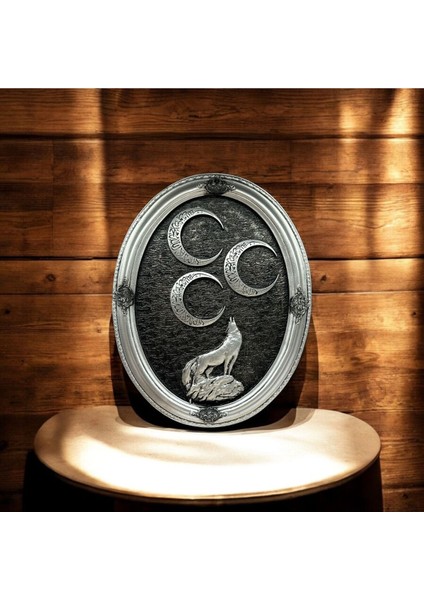 Dekoratif Polyester Oval Üç Hilal Bozkurtlu Tablo Gümüş fiyatları