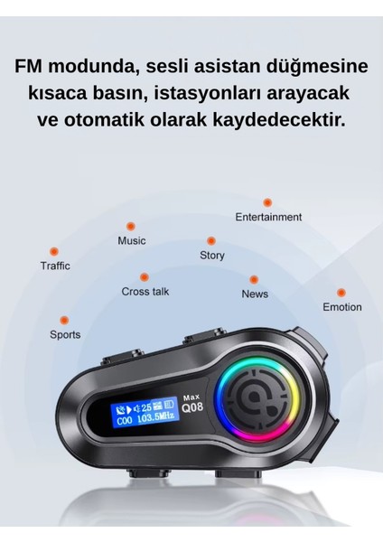 Q08 Max Rgb Işık Efektli Intercom Bluetooth Motosiklet Kask Kulaklığı Intercom Kulaklık modelleri