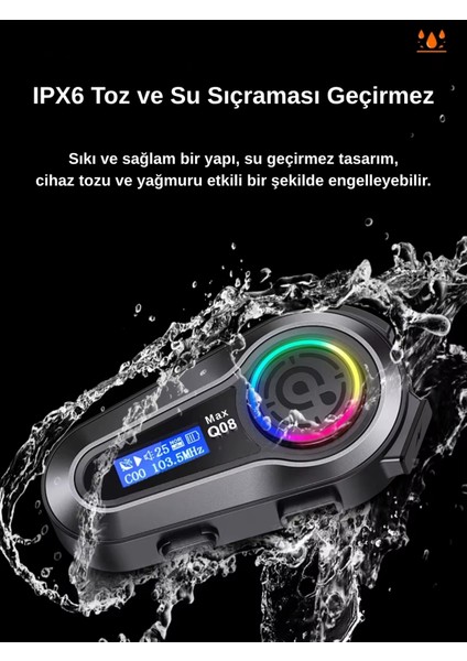 Q08 Max Rgb Işık Efektli Intercom Bluetooth Motosiklet Kask Kulaklığı Intercom Kulaklık fırsatları