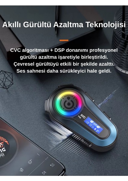 Q08 Max Rgb Işık Efektli Intercom Bluetooth Motosiklet Kask Kulaklığı Intercom Kulaklık
