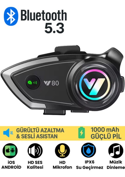 Y80 Interkom Motosiklet Kask Kulaklık Bluetooth 5.3 Type-C Su Geçirmez Intercom Set Iphone Android