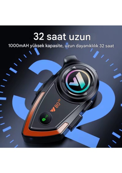 Y80 Interkom Motosiklet Kask Kulaklık Bluetooth 5.3 Type-C Su Geçirmez Intercom Set Iphone Android fiyatları