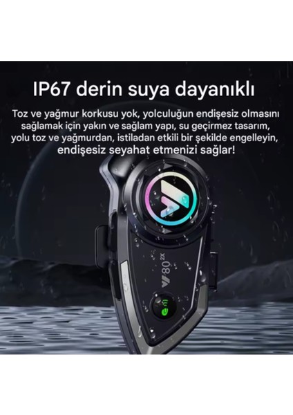Y80 Interkom Motosiklet Kask Kulaklık Bluetooth 5.3 Type-C Su Geçirmez Intercom Set Iphone Android modelleri