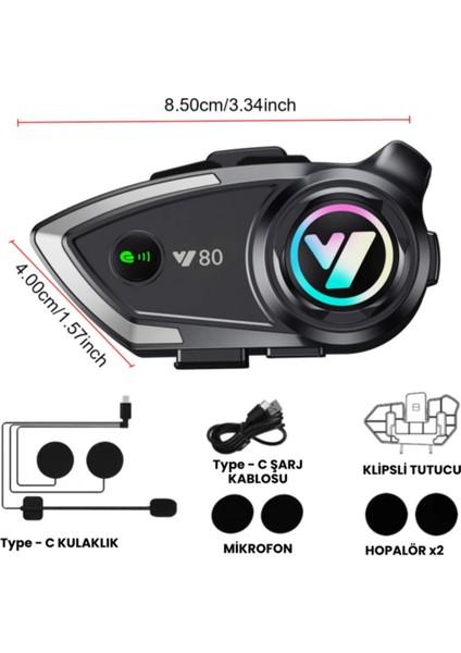 Y80 Interkom Motosiklet Kask Kulaklık Bluetooth 5.3 Type-C Su Geçirmez Intercom Set Iphone Android indirimleri