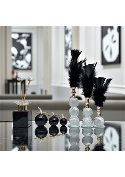Dekoratif Kristal 10 Parça Üçlü Elma-Üçlü Tüy-Koku Şişesi Siyah-Gold fiyatları