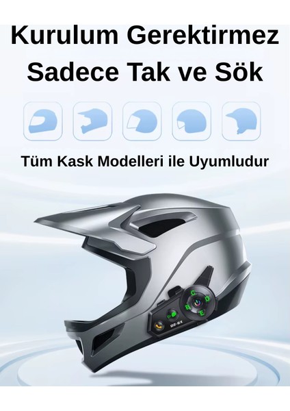 D2-6x 1000M Mesafeli 6 Kanallı Intercom Bluetooth Motosiklet Kask Kulaklığı Intercom Kulaklık