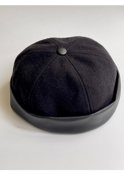 Unisex Deri Detaylı Cap Ayarlanabilir Docker Şapka Takke Şapka Retro Şapka Deri Takke Yünlü Şapka