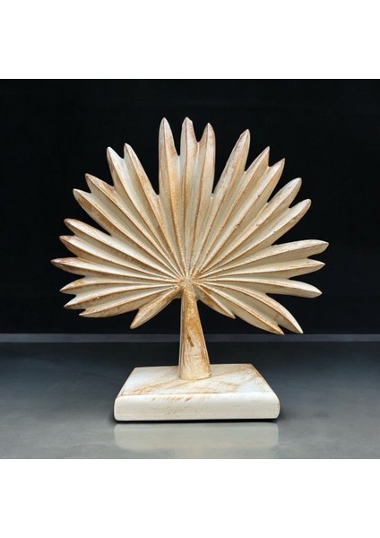 Dekoratif Polyester Tekli Dik Yelpaze Yaprak Krem-Gold Eskitme fiyatları