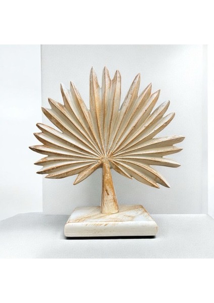 Dekoratif Polyester Tekli Dik Yelpaze Yaprak Krem-Gold Eskitme modelleri