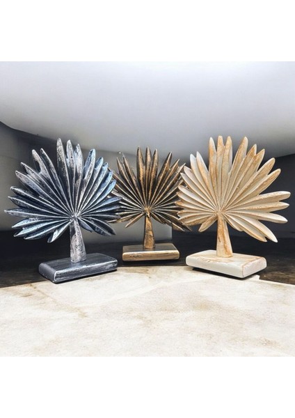 Dekoratif Polyester Tekli Dik Yelpaze Yaprak Krem-Gold Eskitme indirimleri