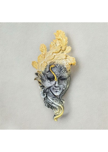 Dekoratif Polyester Duvara Asmalı Tavus Kuşu Kadın Yüz Maske Tablo Krem Gri fiyatları