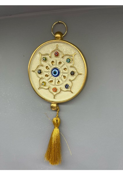 Dekoratif Polyester Tekli Nazarlık Küçük Boy Krem Gold