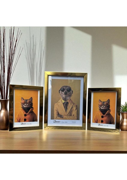 Dekoratif Ahşap Sanat Üçlü Resim Çerçevesi Gold
