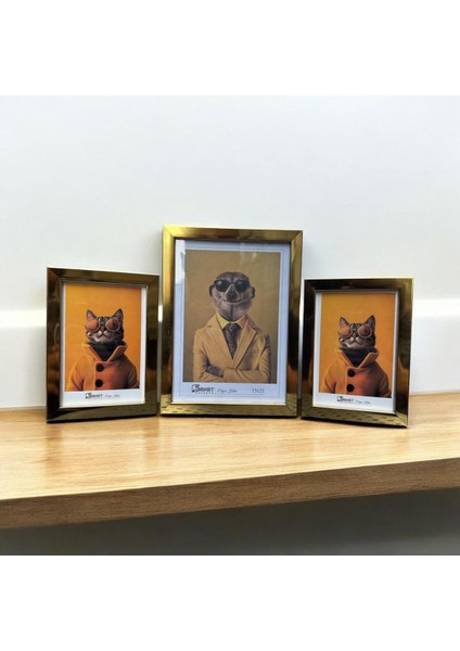 Dekoratif Ahşap Sanat Üçlü Resim Çerçevesi Gold