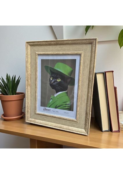 Dekoratif Ahşap Sanat Resim Çerçevesi Bej 15X21 cm